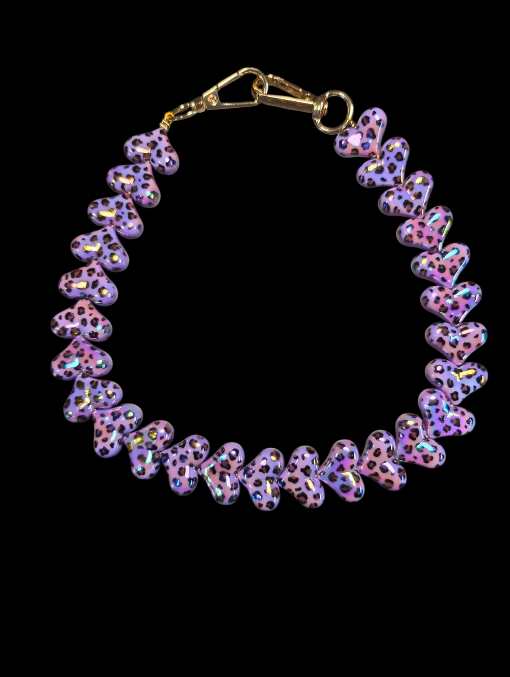 Purple Iridescent Leopard Heart Bead Bag Chain